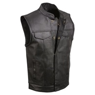 EVENT LEATHER Colete masculino de couro para motociclista/fecho de pressão com 2 bolsos internos para arma, painel único nas costas, Preto, 5G - imagem 2