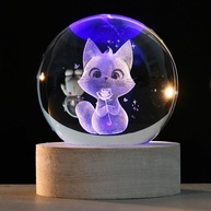 Bola de Cristal 3D com Gato Segurando Rosa - Decoração LED para Amantes de Gatos - imagem 1