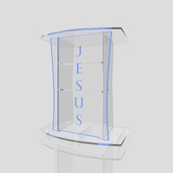 Púlpito de Acrílico com LED Azul e Gravação 'Jesus' - Modelo ABRAÃO com Porta-Microfone - imagem 1