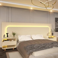 Cabeceira Box Casal com 2 Mesas de Cabeceira com LED - Design Moderno Off White - imagem 4