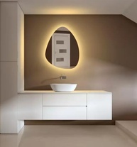 Espelho Orgânico Decorativo Lapidado com LED 70x50 cm - Iluminação Elegante para Ambientes Modernos - imagem 4