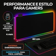 Mouse Pad Gamer Para Jogos com RGB LED Com 14 Modos de Iluminação 80x30cm Grande Estendido Macio Superfície de Velocidade Base Antiderrapante em Borracha e Borda Costurada Escritório e Decoração Gamer - imagem 4