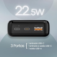 Power Bank 20000mAh 22.5W Tipo C Display LED Preto - Carregador Portátil Essencial - imagem 3