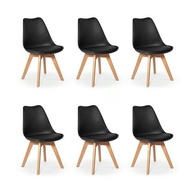 Kit com 6 Cadeiras Leda Saarinen Wood Pretas com Almofada - Design Eames Moderno para Sala de Jantar, Cozinha e Escritório - imagem 1