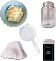Kefir de Leite Vivo – Kit Artesanal com Frasco 500ml, Peneira, Tampa Respirável e Manual - imagem 1