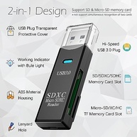 Leitor de cartão SD USB 3.0 para PC, adaptador micro SD para USB, leitor de cartão para câmera, leitor de cartão de memória, leitor de cartão Wansurs para laptop (1 unidade USB 3.0) - imagem 3