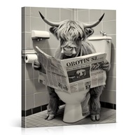 Arte de Parede Engraçada para Banheiro - Vaca Lendo Jornal no Vaso - 20x25cm - imagem 2
