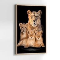Quadro Decorativo Leoa com 3 Filhotes de Leão - Impressão 4K com Moldura Premium para Sala, Quarto ou Hall - imagem 4