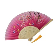 Leque de Madeira com Estampa Elegante Rosa Borboletas Coloridas - Ventilador de Mão Chique e Sustentável - imagem 2