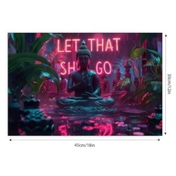 Let That Shit Go Quotes com Arte de Parede Neon Buddha Tropical Rain – Pôster em Tela Rústica Vintage 30x45cm - imagem 3