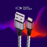 Geonav Cabo iPhone, iPad, iPod Lightning conector original Mfi Apple, nylon trançado, 1.5MT, LIGHT10, Titanium - imagem 3