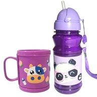 Kit Escolar Lilás com Garrafa e Caneca 3D Infantil Emborrachada com Canudo de Silicone - imagem 5