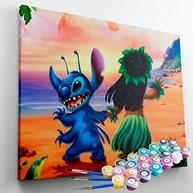 Kit Pintura Terapêutica Lilo e Stitch - 40x50 cm - Pintura por Números com Tinta Acrílica para Adultos - imagem 2