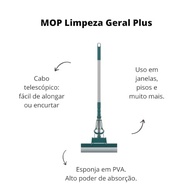 Mop Flash Limp Rodo Mágico Limpeza Geral Plus - Cabo Telescópico com Esponja PVA Superabsorvente - imagem 3