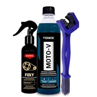 Kit Completo Limpeza Moto Vonixx: Shampoo Moto-V, Limpador Corrente Foxy e Escova Profissional - imagem 2