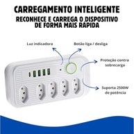 Filtro de Linha Potente: 5 Tomadas, 4 USB, 1 USB-C e Cabo de 2m - Energia e Segurança para Seus Dispositivos - imagem 4