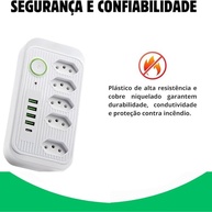 Filtro de Linha Premium: 5 Tomadas, 4 USB, 1 USB-C, Cabo 2m, 2500W - Segurança e Praticidade Total! - imagem 5