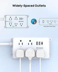 TROND Filtro de Linha com USB: 5 Tomadas + 3 Portas USB, Cabo 3m, Proteção 1300J, Plugue Plano e Montável na Parede (Branco) - imagem 3