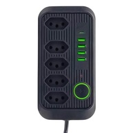 Régua de Energia Premium 5 Tomadas + 4 USB + 1 Tipo-C | Filtro de Linha Preto 2m 2500W - imagem 2