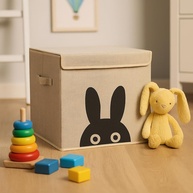 Caixa Organizadora Infantil com Tampa em Linho - Design Animal Box Coelho | Segura, Resistente e Divertida - imagem 1