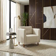 Poltrona Decorativa Aviv em Linho Premium Bege - Conforto e Estilo para Salas e Escritórios - imagem 1