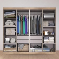 Guarda-Roupa Casal Lisboa 8 Portas com 4 Gavetas e Pés Altos - Design Moderno em Teka/Onix - imagem 5