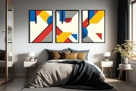 Kit 3 Quadros Abstrato Geométrico Triângulo em Listra - Decore sua Casa com Estilo Moderno (43x32cm, Preto) - imagem 2