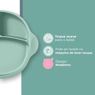 Prato Silicone com Divisórias Life Verde – 3 Compartimentos, Ventosa, Livre de BPA, Ideal para Bebês a Partir de 6 Meses - imagem 5