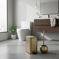 Kit Lixeira e Escova Sanitária Inox Dourada - Banheiro Moderno e Higiênico - imagem 2