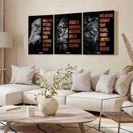 Kit 3 Quadros Decorativos Motivacionais Leão, Águia e Lobo - Inspire-se com Foco e Determinação (40x28cm) - imagem 3