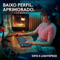 Teclado Mecânico Gamer Sem Fio Logitech G915 X LIGHTSPEED com RGB LIGHTSYNC, USB ou Bluetooth, Teclas Programáveis, Switch de Baixo Perfil GL Brown Tactile, Bateria Recarregável - Preto - imagem 2