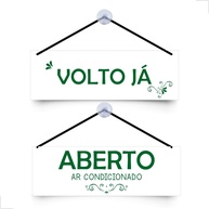 Placa de Porta Aviso 'Volto Logo' e 'Aberto Ar Condicionado' - Dupla Face para Porta de Vidro - imagem 1