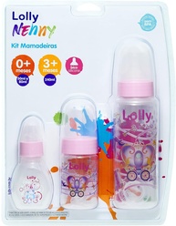 Lolly Mamadeira Rosa - Kit com 3 Mamadeiras (240ml + 80ml + 50ml) Redondo RS - imagem 1