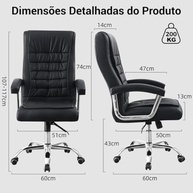 Cadeira de Escritório Profissional com Encosto Alto, Apoio Lombar e Reclínio - Até 200kg - imagem 3