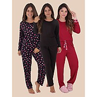 Kit 3 Pijamas Feminino Inverno Thay com Manga Longa - imagem 2