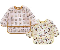 Babador Manga Longa BLW Impermeável - Kit 2 Unidades Estampados Alce e Urso - imagem 1