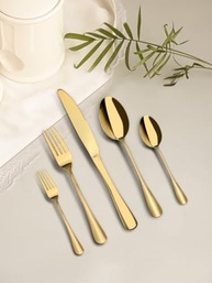 Conjunto de Talheres Dourados 5 Peças - Aço Inox Premium Lavável na Lava-Louças - imagem 2