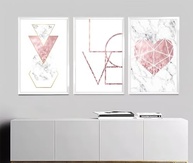 Kit 3 Quadros Love Coração Rosa Cristal - Decoração Moderna para Sala e Quarto (60x40cm, Carvalho) - imagem 5