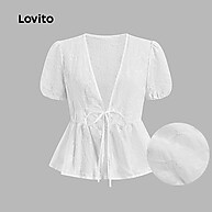 Lovito Blusa Casual com Estampa Geométrica e Gravata Babada - imagem 1