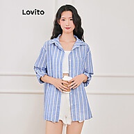 Lovito Blusa Listrada com Botões – Estilo Casual Feminino - imagem 1