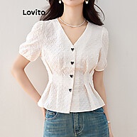 Lovito Blusa Plissada com Coração – Estilo Casual Feminino - imagem 1
