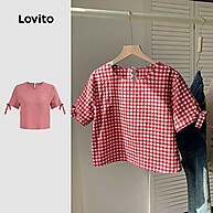 Lovito Blusa Xadrez com Cadarço: Estilo e Conforto para Mulheres - imagem 1