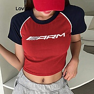 Lovito Camiseta Casual Com Letras Colorblock Para Mulheres L86ED250 - imagem 1