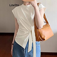 Lovito Camiseta Casual Lisa Com Cadarço Assimétrico Para Mulheres L99ED843 - imagem 1