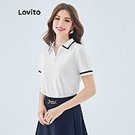 Lovito Camiseta Elegante com Gola Lisa e Contrastante - imagem 1