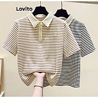 Lovito Camiseta Listrada Café/Preto com Botão Frontal - imagem 1