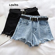 Lovito Short Jeans Casual com Franjas – Estilo e Conforto - imagem 1
