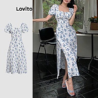 Lovito Vestido Floral com Renda – Estilo Casual Feminino - imagem 1