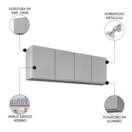 Armário Aéreo Cozinha 160cm: Nevada Cinza Lumil - imagem 2