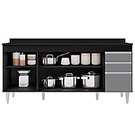 Balcão de Cozinha 180cm Dallas: Preto/Cinza Lumil - imagem 2